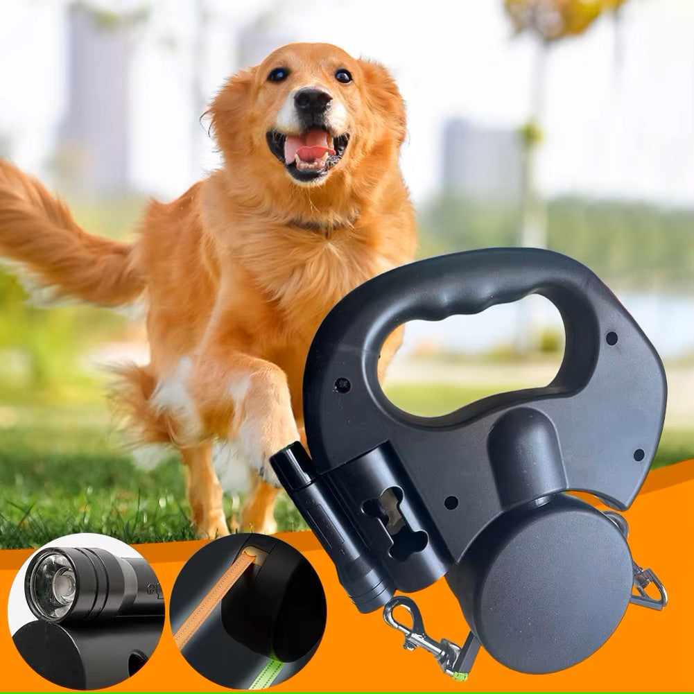 Retractable Double Dog Leash with Bright LED Light and Tangle-Free 360-Degree Rotation