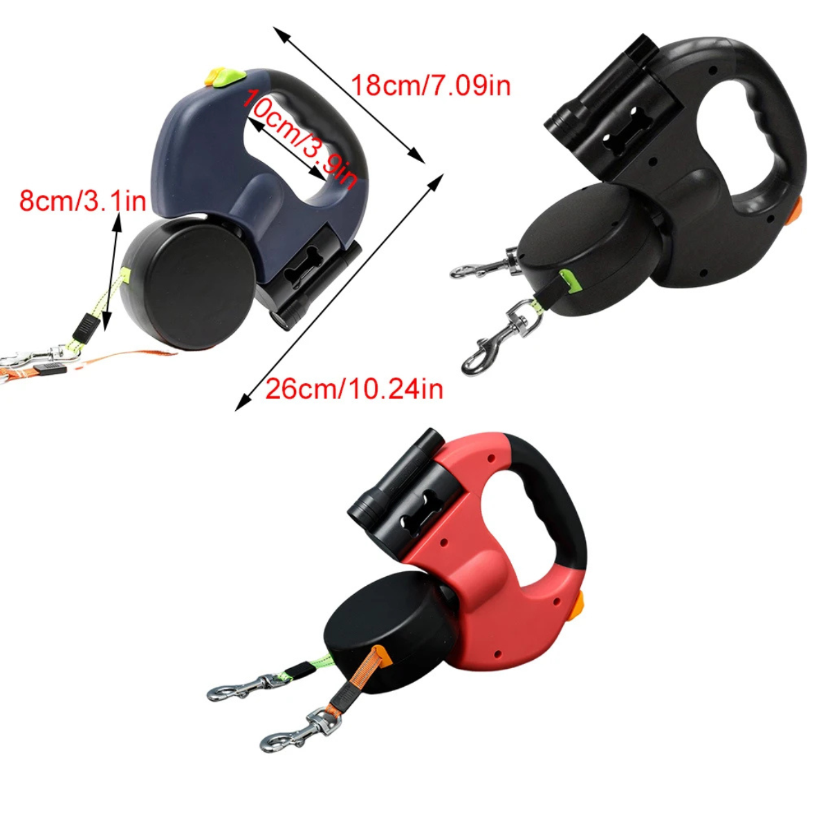 Retractable Double Dog Leash with Bright LED Light and Tangle-Free 360-Degree Rotation