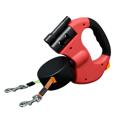 Retractable Double Dog Leash with Bright LED Light and Tangle-Free 360-Degree Rotation