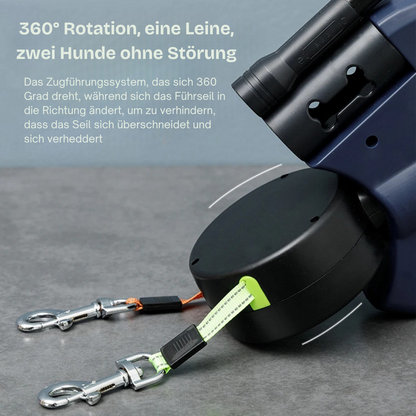 Retractable Double Dog Leash with Bright LED Light and Tangle-Free 360-Degree Rotation