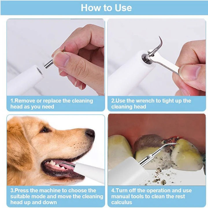 Pet Oral Cleaning Tool with Gentle Vibration, LED Light and Automatic Gum Sensor
