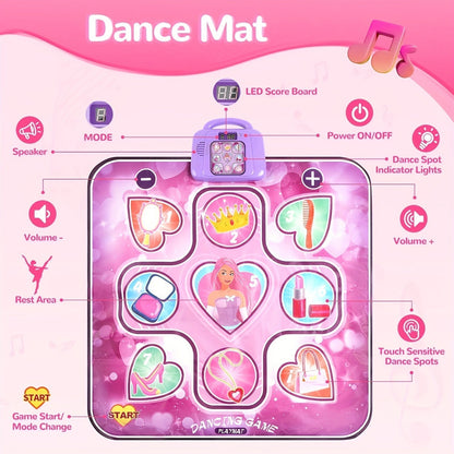 Pink Dance Mat for Kids with Scoring Function and Rhythmic Games, No TV Required
