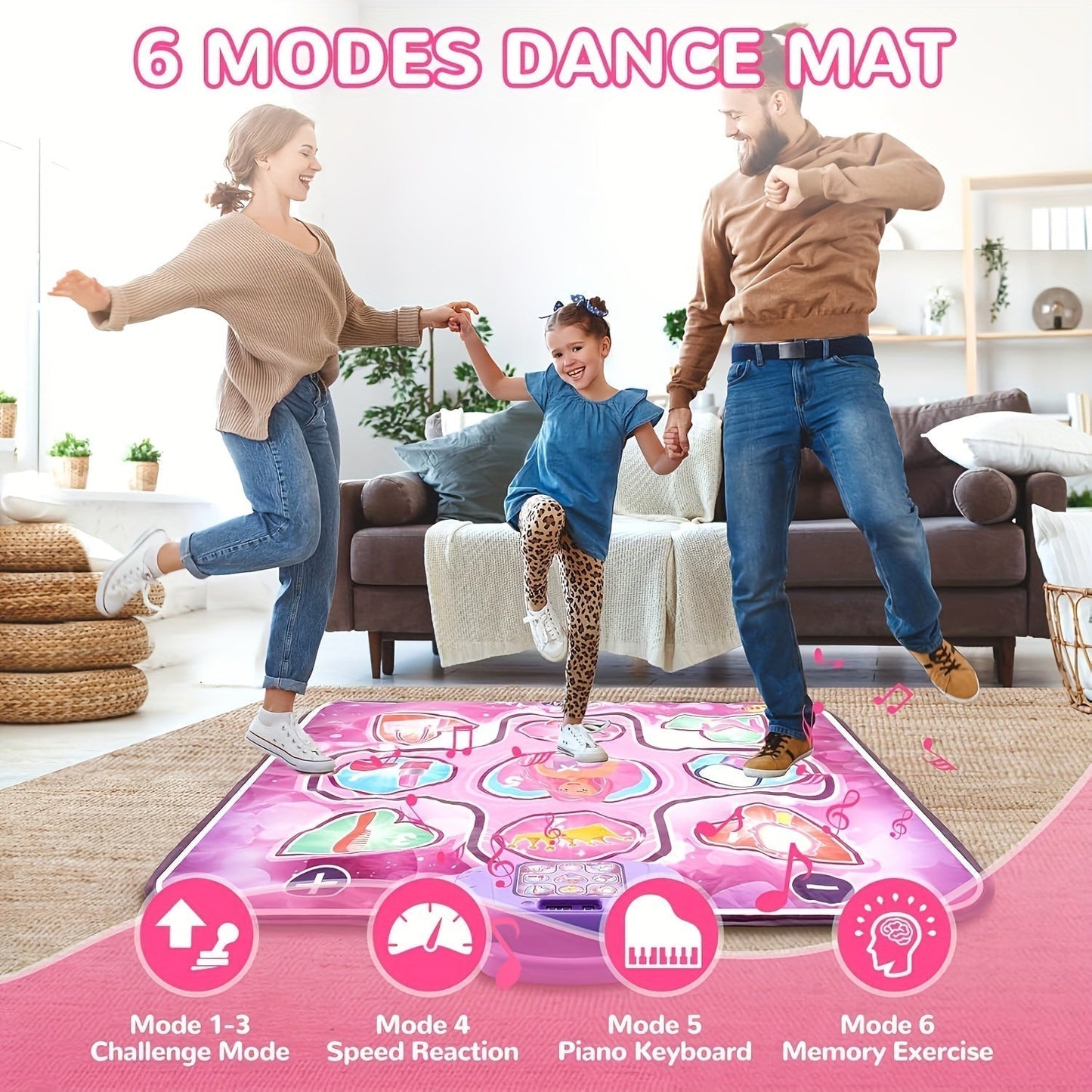 Pink Dance Mat for Kids with Scoring Function and Rhythmic Games, No TV Required