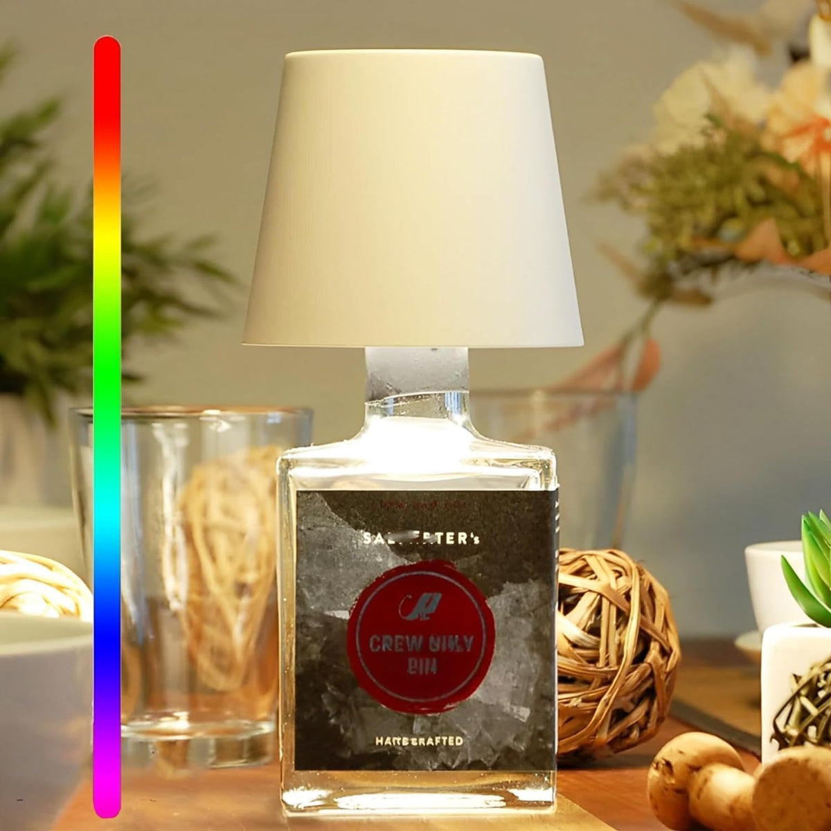 Rechargeable LED Bottle Lamp with Touch Control, Dimmable Light & 3 Colour Temperatures