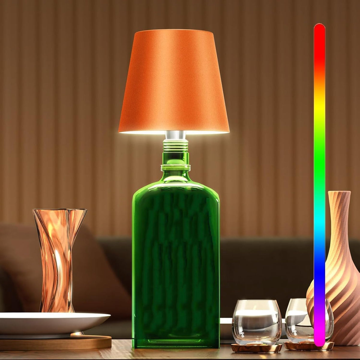 Rechargeable LED Bottle Lamp with Touch Control, Dimmable Light & 3 Colour Temperatures