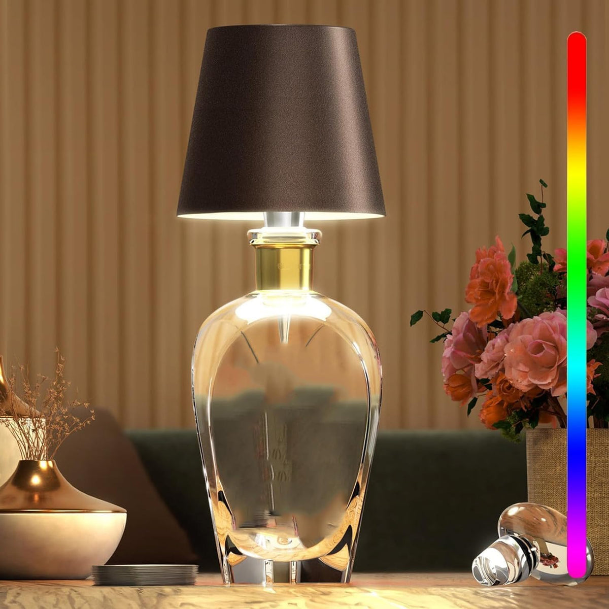 Rechargeable LED Bottle Lamp with Touch Control, Dimmable Light & 3 Colour Temperatures