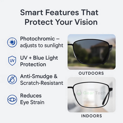 Multifocal Reading Glasses with Photochromic Lenses, Anti-Blue Light and UV Protection