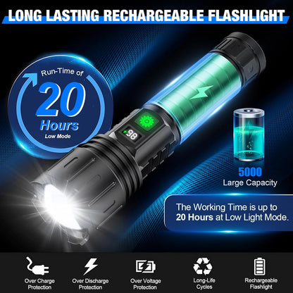 Rechargeable Zoomable LED Torch - 100,000 Lumen Outdoor Flashlight