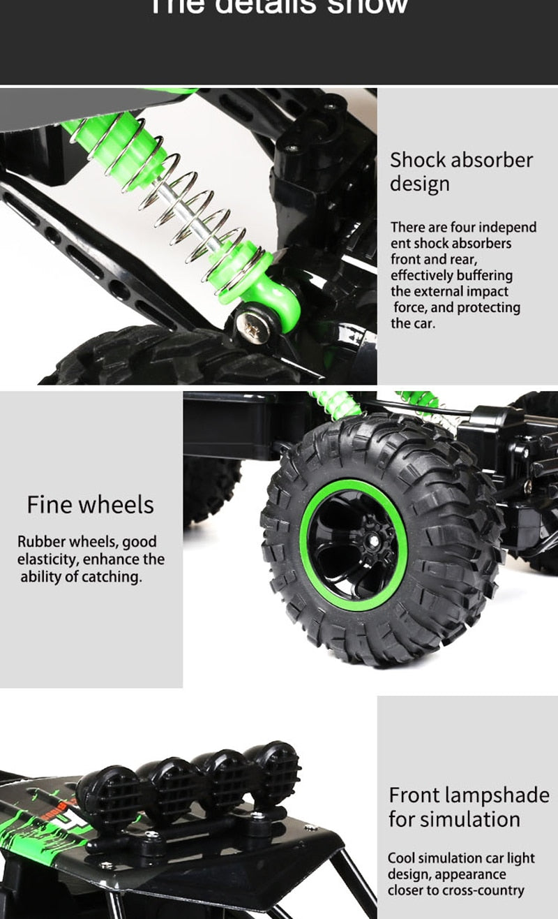 4x4 Rock Crawler Monster Truck RC Car with Shockproof Suspension and 2.4GHz Control