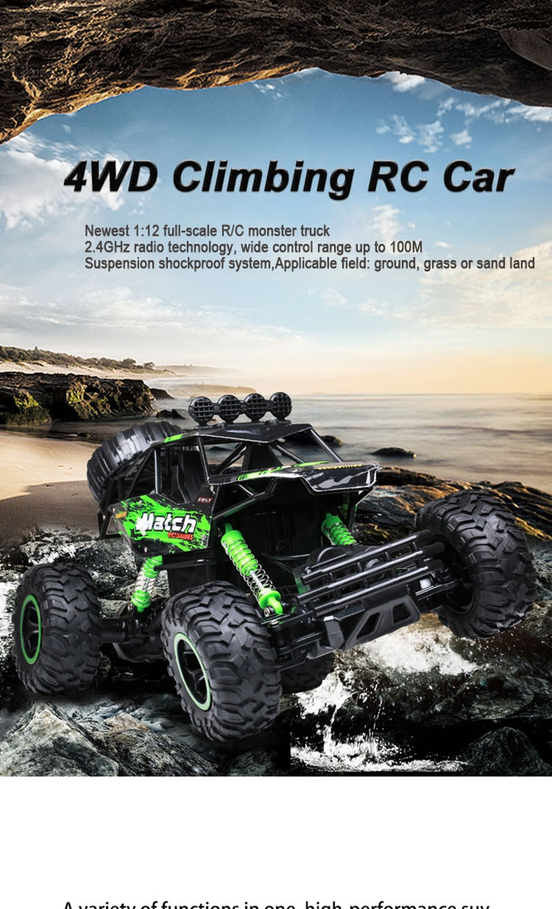 4x4 Rock Crawler Monster Truck RC Car with Shockproof Suspension and 2.4GHz Control