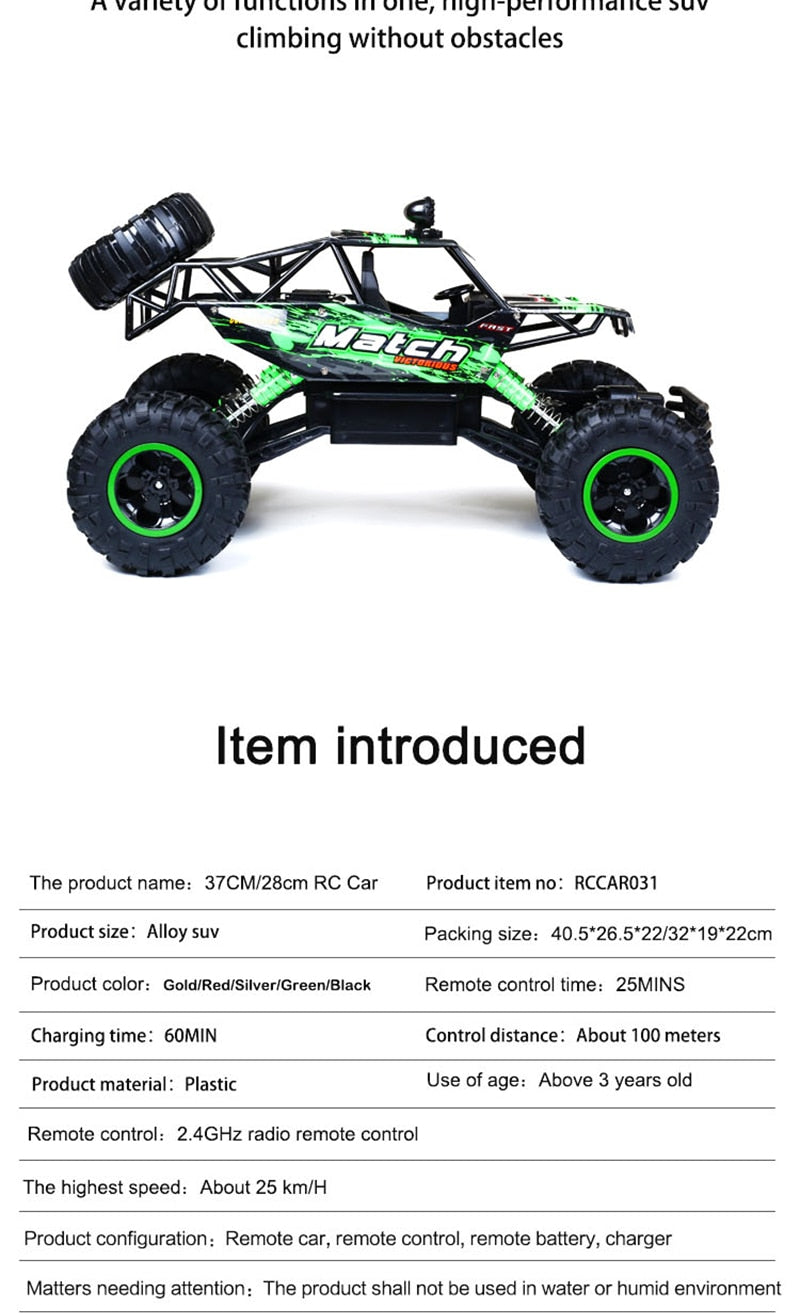 4x4 Rock Crawler Monster Truck RC Car with Shockproof Suspension and 2.4GHz Control