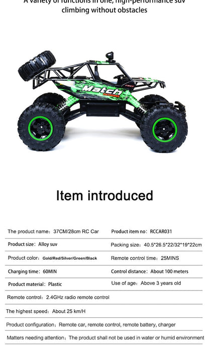 4x4 Rock Crawler Monster Truck RC Car with Shockproof Suspension and 2.4GHz Control
