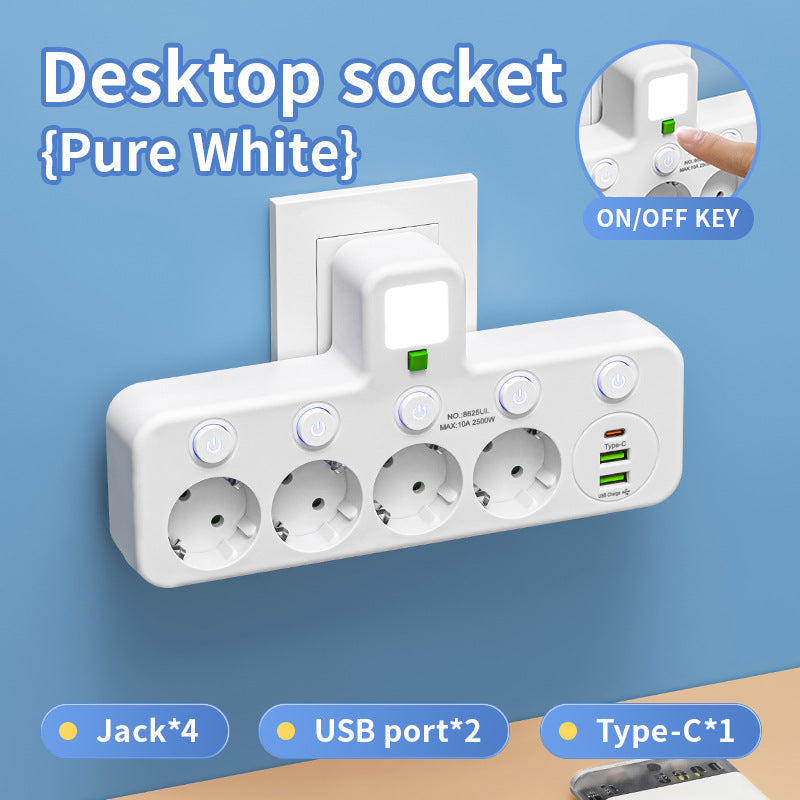 Rotatable Wall Socket Power Hub with 2 USB-A, 1 USB-C Port & Individual Switches