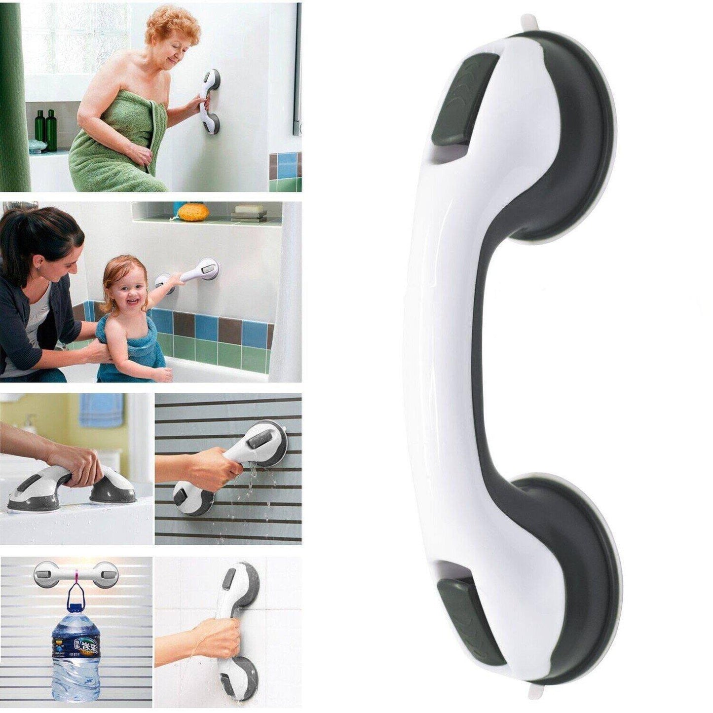 Non-Slip Bathtub Grab Bar - Suction Cup Shower Handrail for Seniors & Mobility Support, No Drill