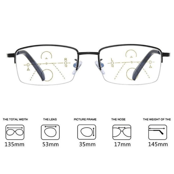 Titanium Progressive Reading Glasses for Distance and Near Vision with Blue Light Filter