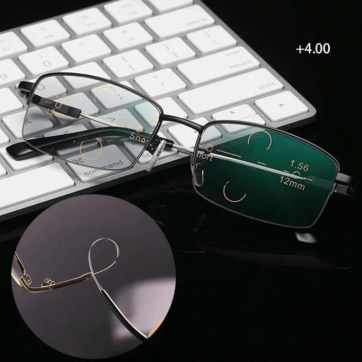 Titanium Progressive Reading Glasses for Distance and Near Vision with Blue Light Filter