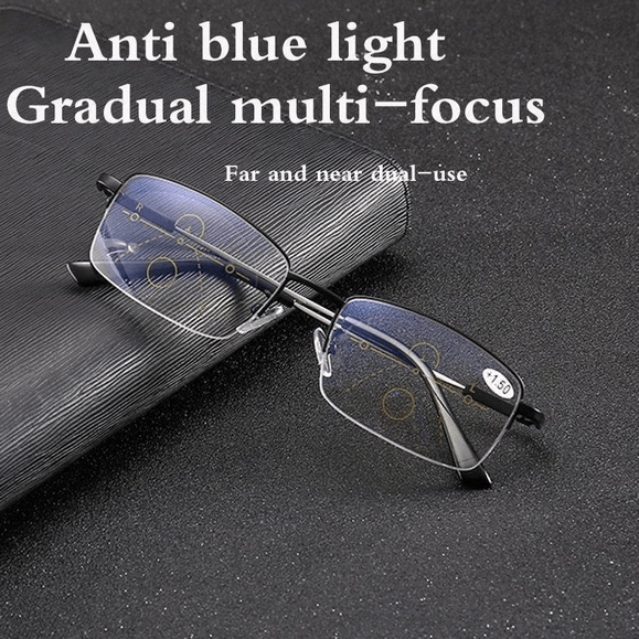 Titanium Progressive Reading Glasses for Distance and Near Vision with Blue Light Filter