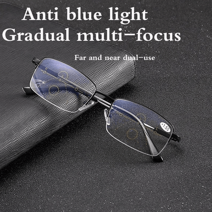Titanium Progressive Reading Glasses for Distance and Near Vision with Blue Light Filter