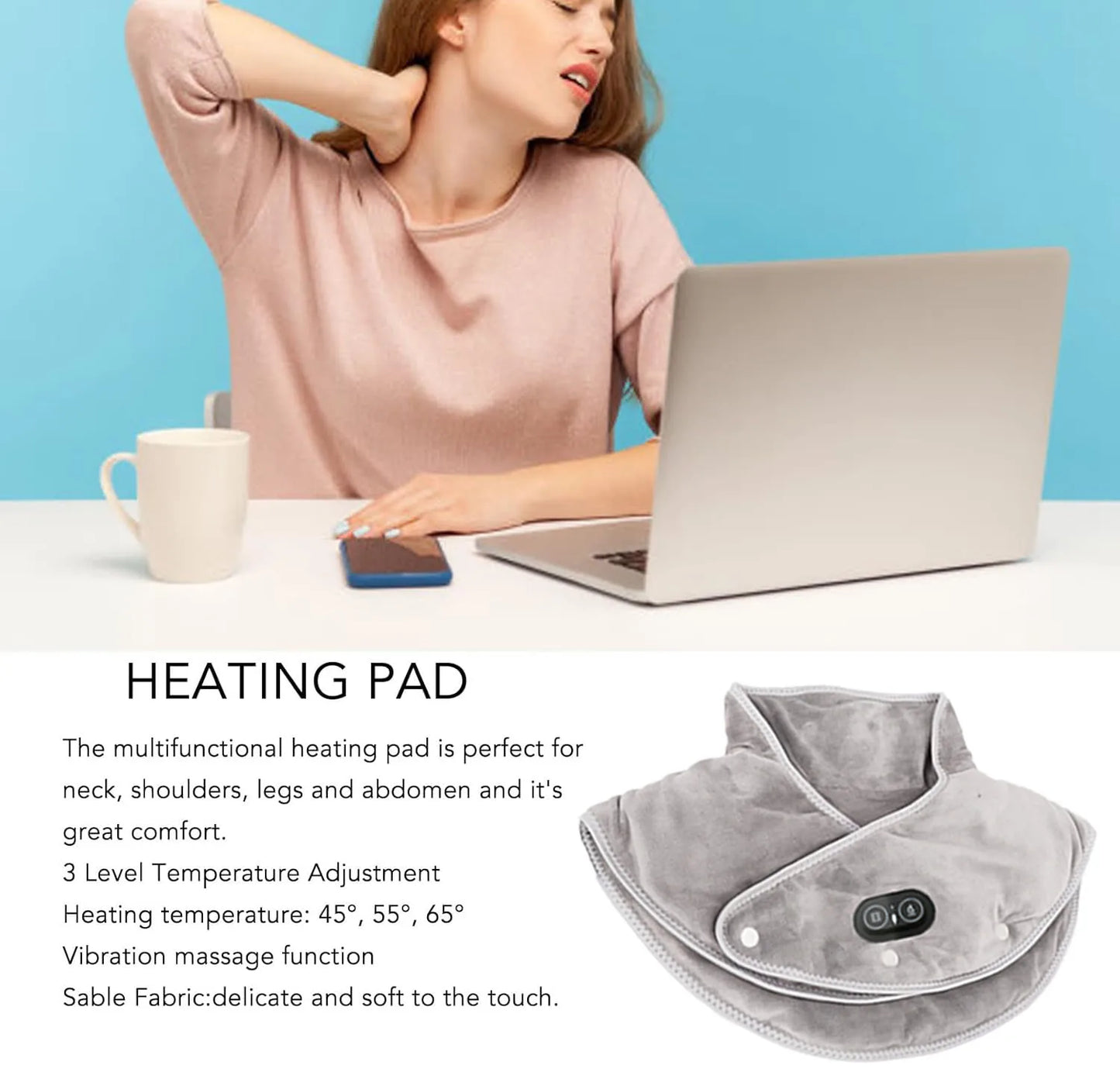 Warm Neck and Shoulder Massager with Heated Plush Wrap and Gentle Vibration