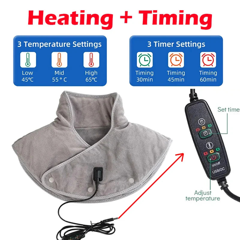 Warm Neck and Shoulder Massager with Heated Plush Wrap and Gentle Vibration