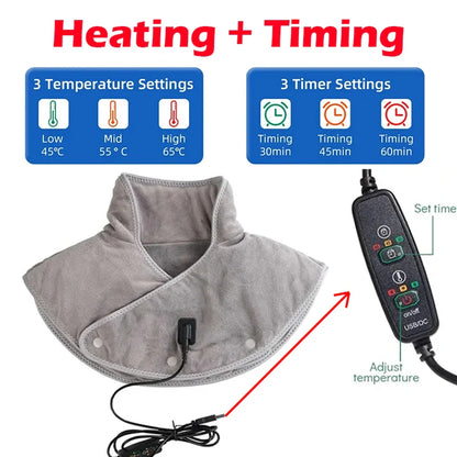 Warm Neck and Shoulder Massager with Heated Plush Wrap and Gentle Vibration