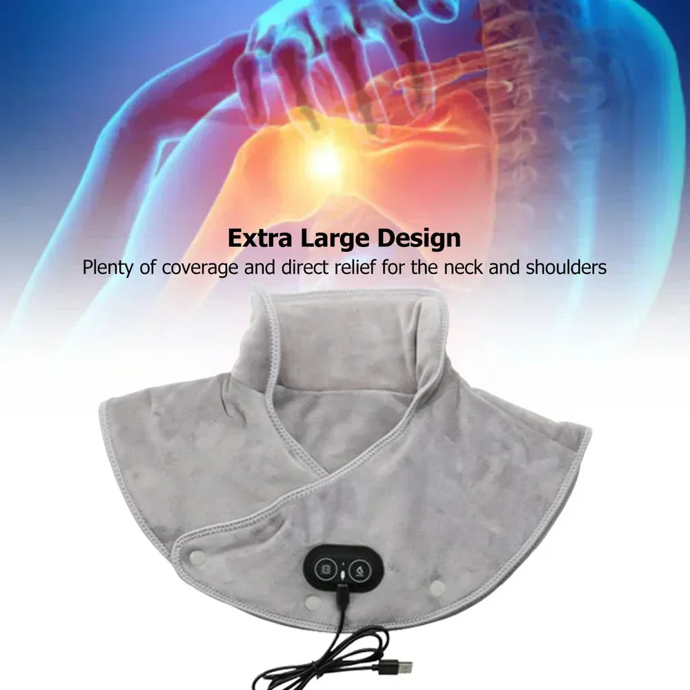 Warm Neck and Shoulder Massager with Heated Plush Wrap and Gentle Vibration