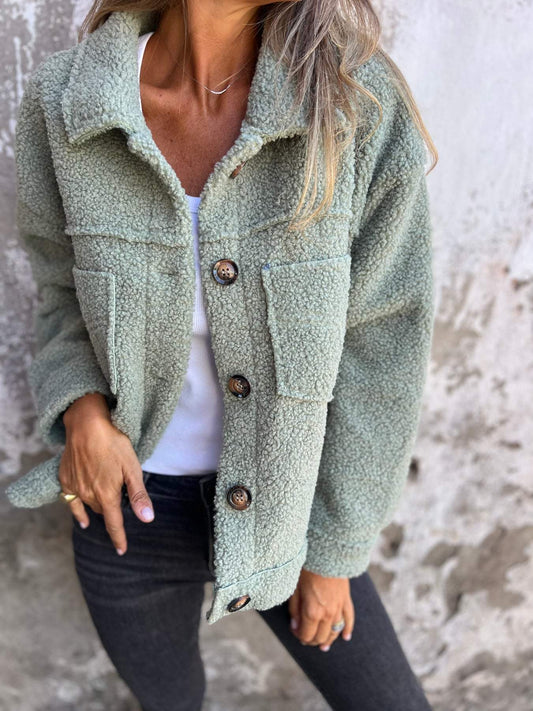 Plush Teddy Jacket for Women with Pockets - Soft, Cozy Fleece Layer, Relaxed Fit