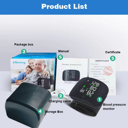 Wrist Blood Pressure Monitor with Large Backlit LED Display and Voice Guidance Function