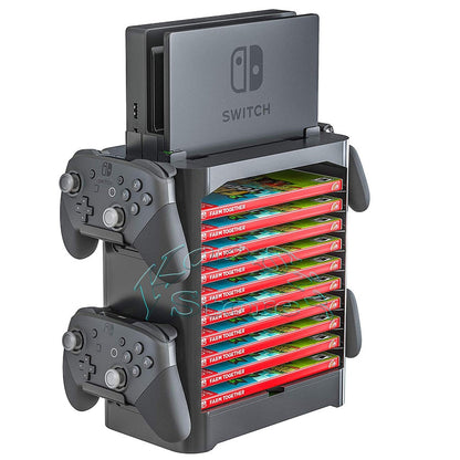 Nintendo Switch Storage Stand with Game Slots and Controller Hooks Organizer Tower