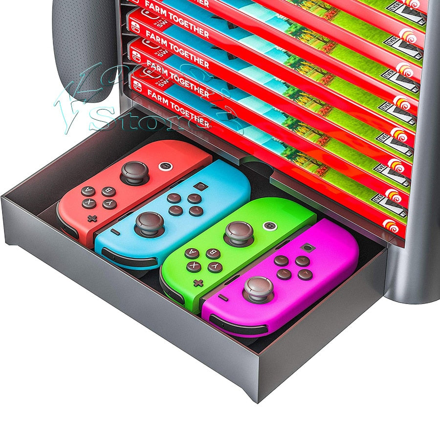 Nintendo Switch Storage Stand with Game Slots and Controller Hooks Organizer Tower