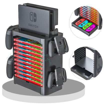 Nintendo Switch Storage Stand with Game Slots and Controller Hooks Organizer Tower