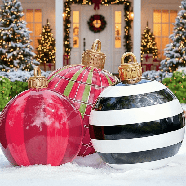 Inflatable Christmas Bauble Decorations - Large 60cm Weatherproof PVC Ornaments for Porches