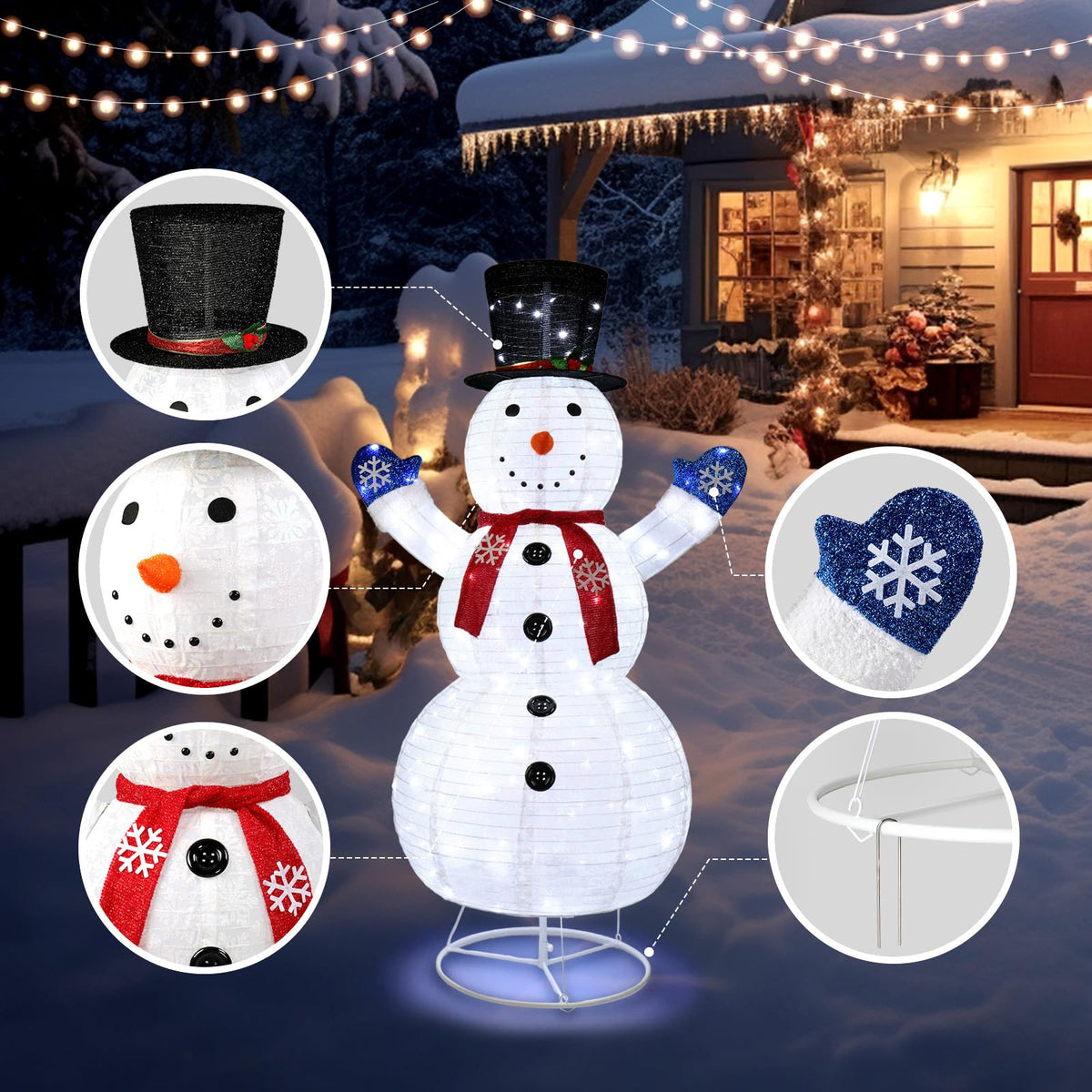 Outdoor LED Snowman Decoration - Collapsible Weatherproof Christmas Yard Light Decor