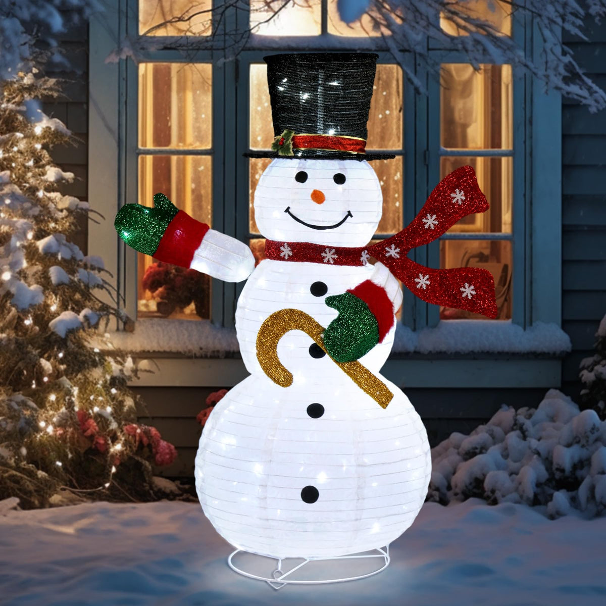 Outdoor LED Snowman Decoration - Collapsible Weatherproof Christmas Yard Light Decor