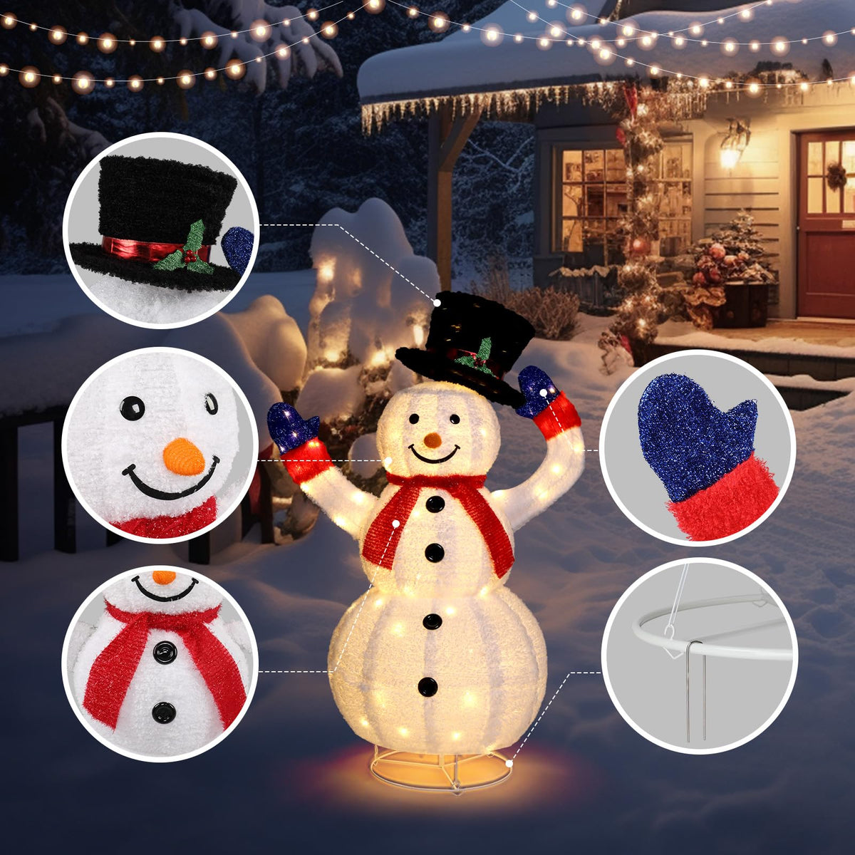 Outdoor LED Snowman Decoration - Collapsible Weatherproof Christmas Yard Light Decor