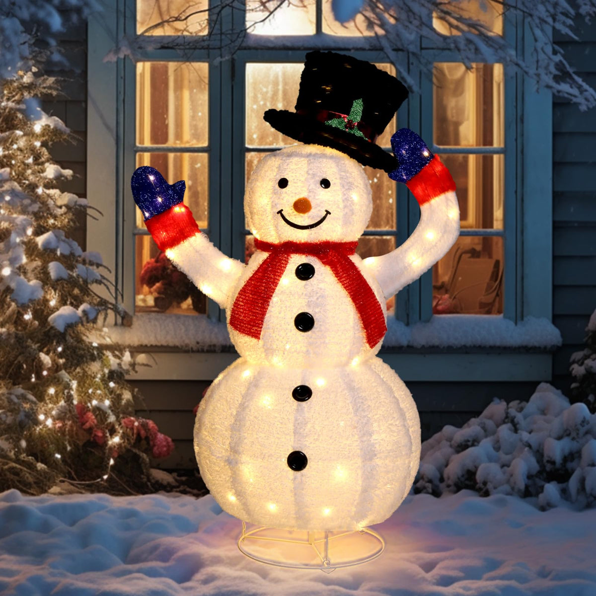 Outdoor LED Snowman Decoration - Collapsible Weatherproof Christmas Yard Light Decor