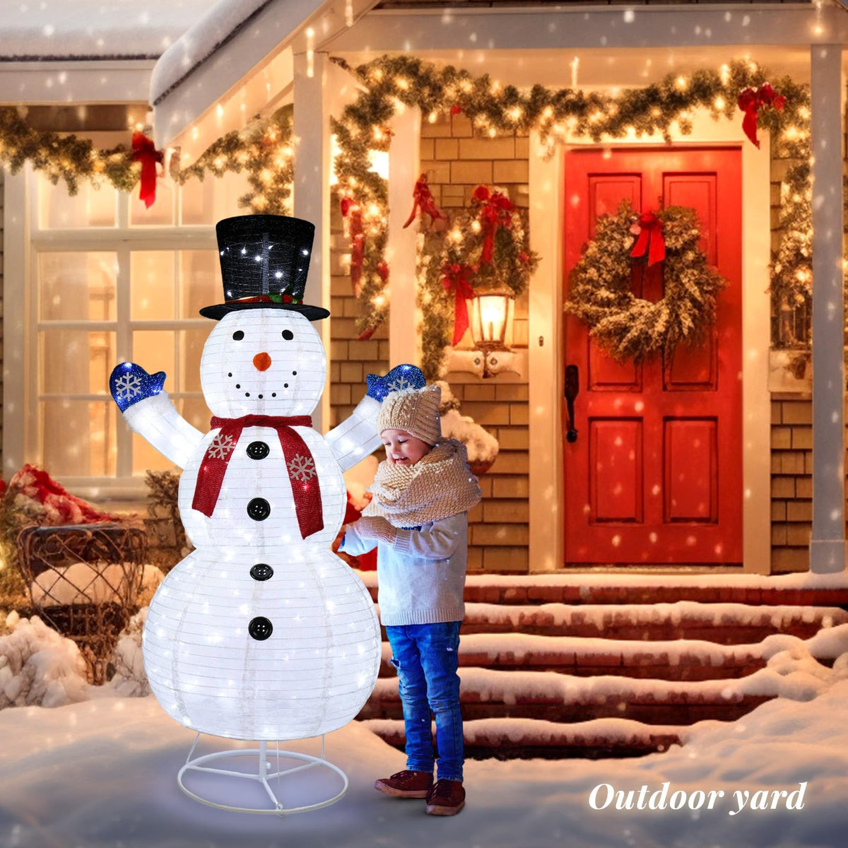 Outdoor LED Snowman Decoration - Collapsible Weatherproof Christmas Yard Light Decor