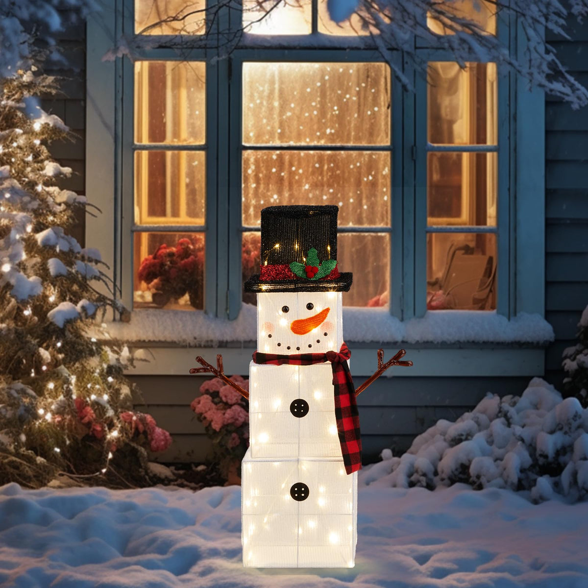 Outdoor LED Snowman Decoration - Collapsible Weatherproof Christmas Yard Light Decor
