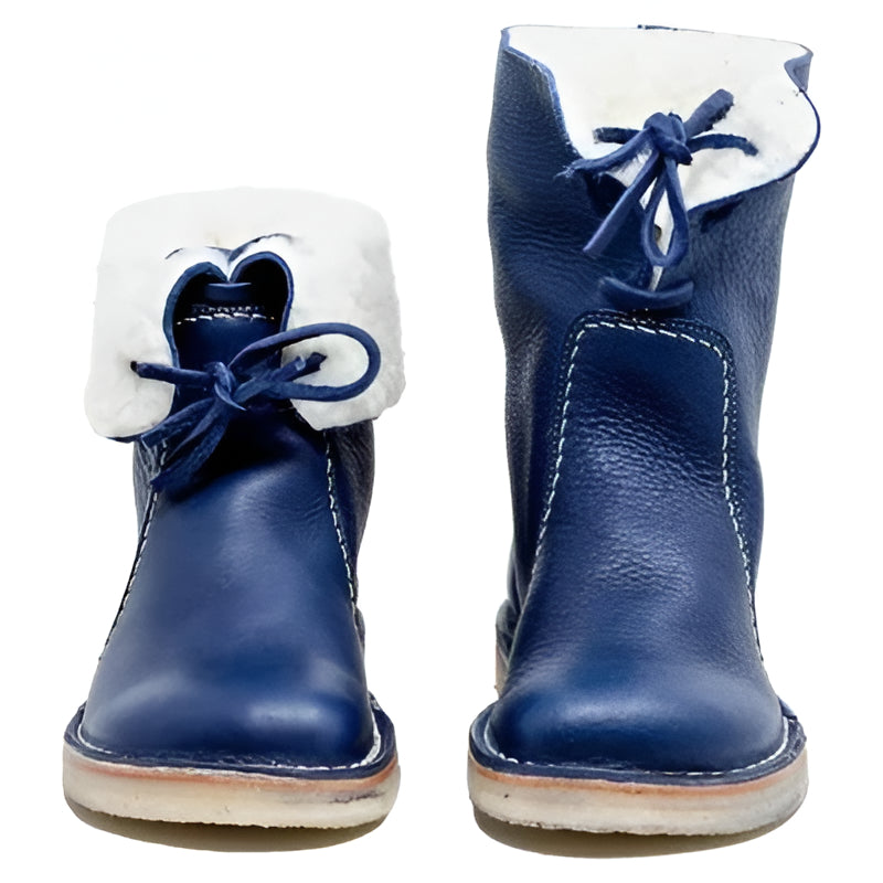 Waterproof Wool Lined Leather Winter Boots Lace Up Vintage Style Boots with Crepe Rubber Sole