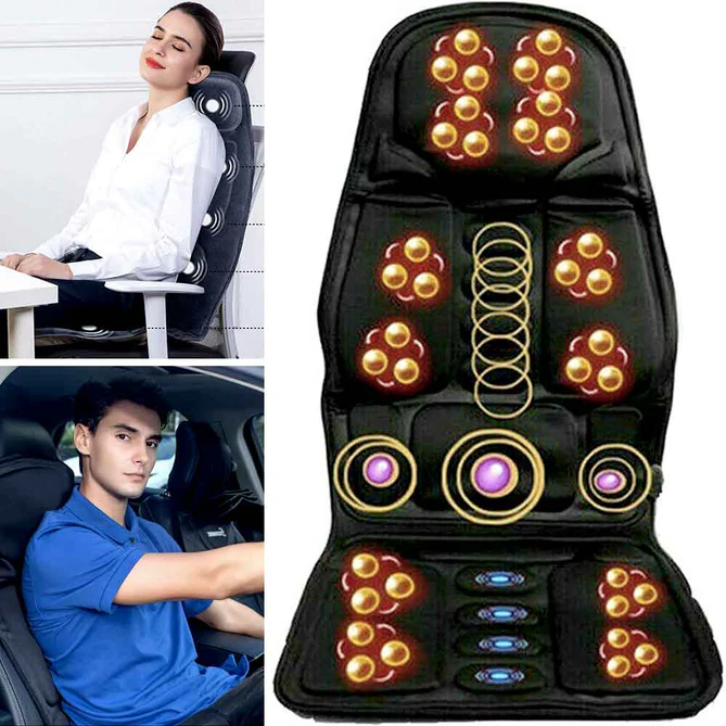 Heated Massage Seat Cushion with 8 Vibration Motors, Back and Neck Massager for Chair, Home and Car