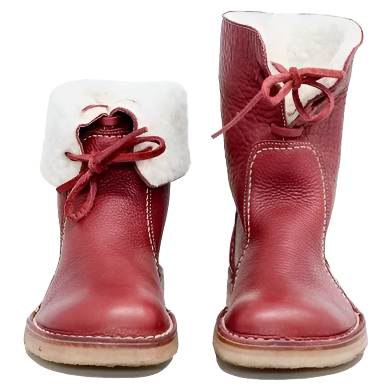 Waterproof Wool Lined Leather Winter Boots Lace Up Vintage Style Boots with Crepe Rubber Sole