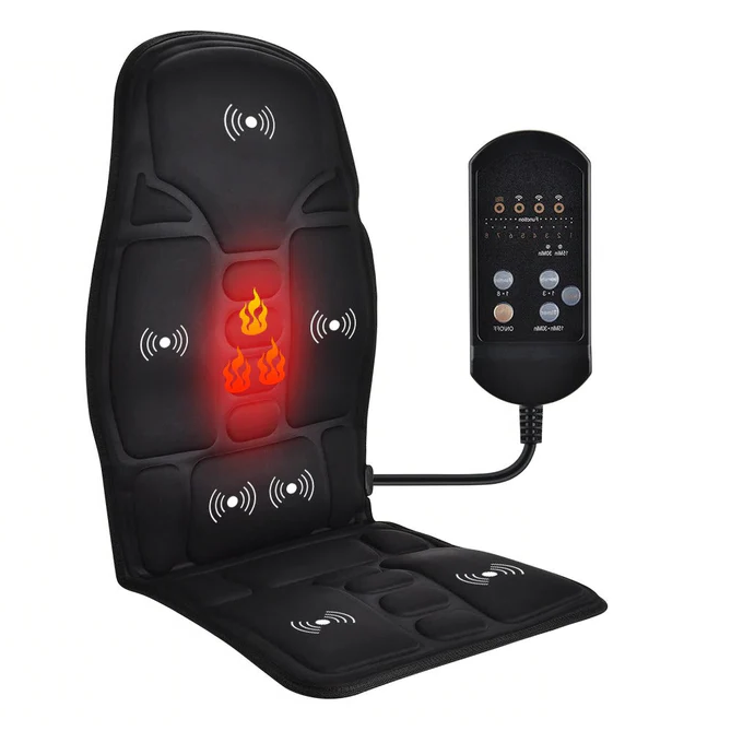 Heated Massage Seat Cushion with 8 Vibration Motors, Back and Neck Massager for Chair, Home and Car