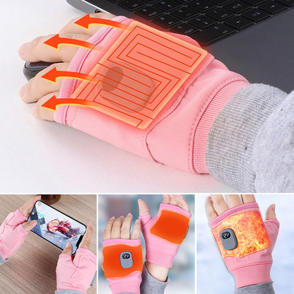 USB C Rechargeable Heated Fingerless Gloves with Three Heat Levels 1800mAh Battery One Size