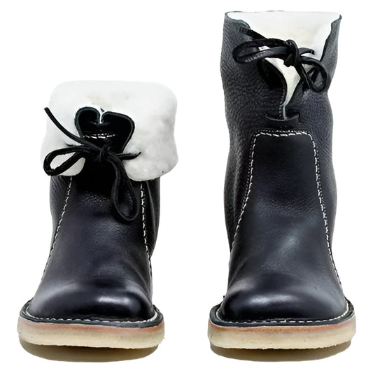 Waterproof Wool Lined Leather Winter Boots Lace Up Vintage Style Boots with Crepe Rubber Sole