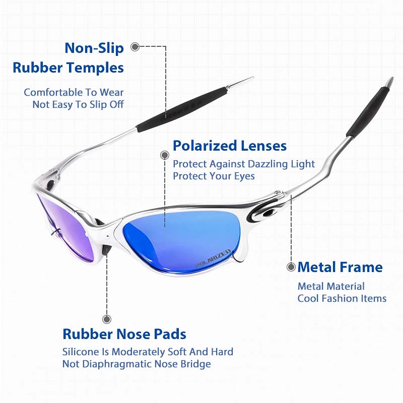 Polarised UV400 Square Sunglasses with Lightweight Metal Frame and Mirror Lenses for Riding