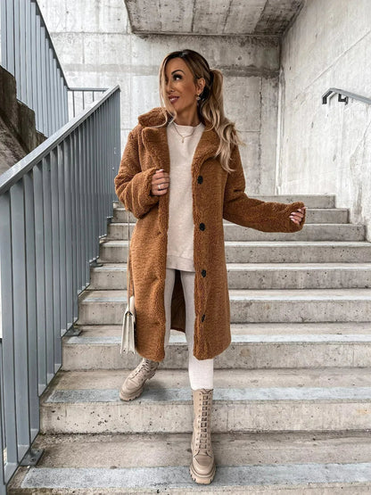 Women's Cozy Plush Trench Coat with Soft Durable Fabric for Versatile Everyday Wear