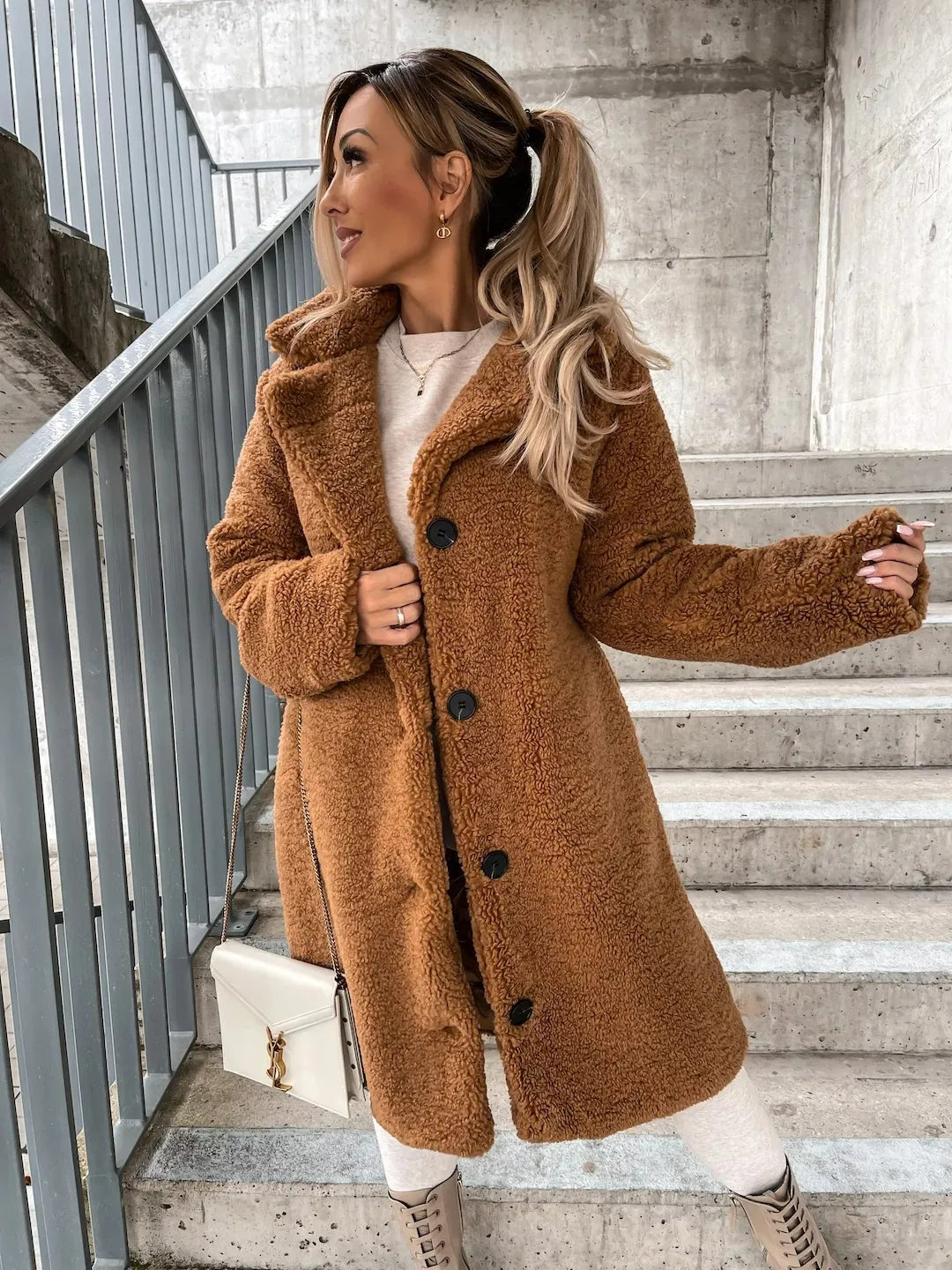Women's Cozy Plush Trench Coat with Soft Durable Fabric for Versatile Everyday Wear