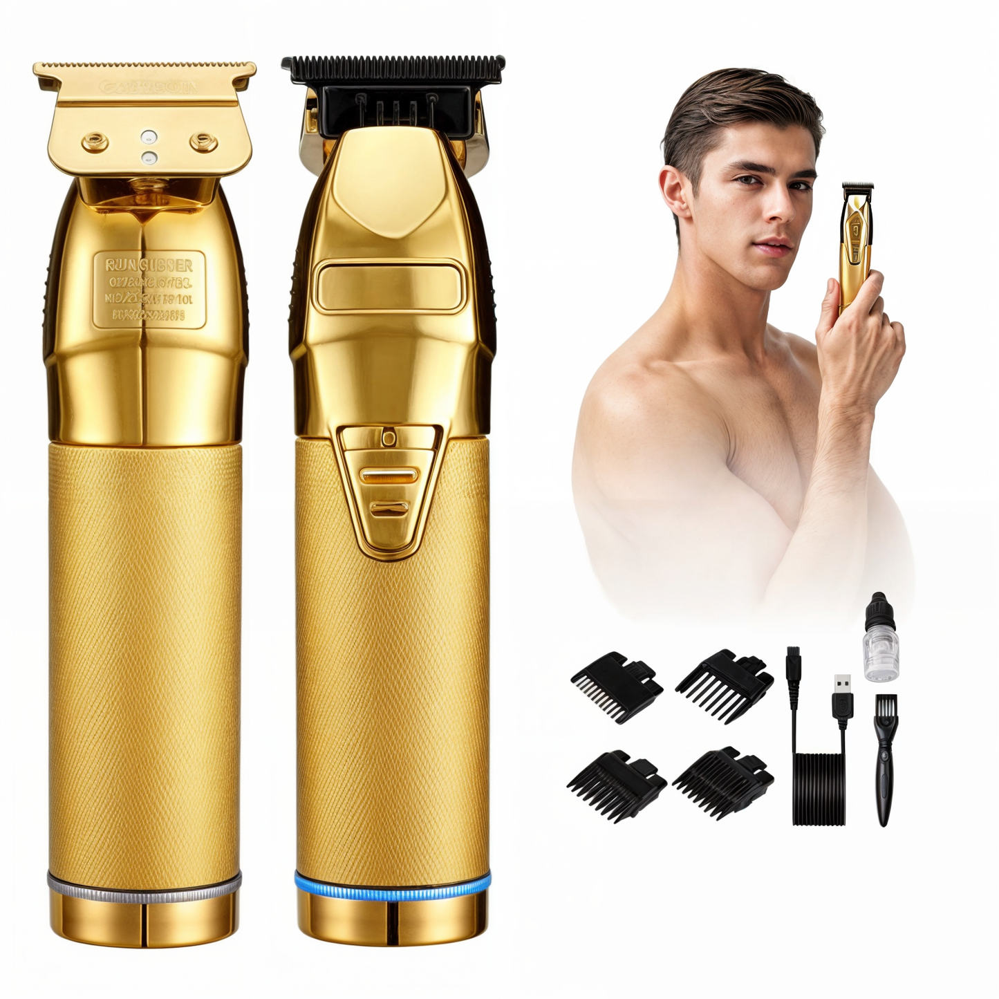 Professional Cordless Hair Clipper with T-Blade Precision and 4 Guide Comb Sizes