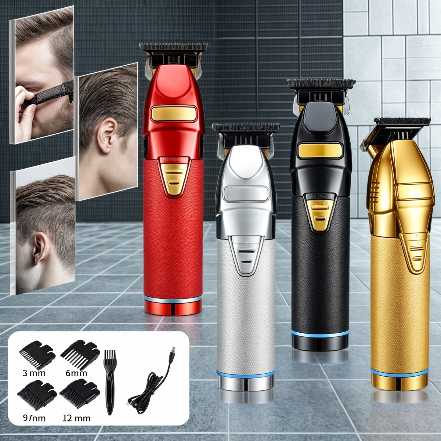 Professional Cordless Hair Clipper with T-Blade Precision and 4 Guide Comb Sizes
