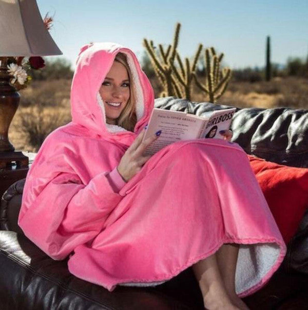 Fleece Lined Blanket Sweater Hoodie with Giant Hood Wide Sleeves and Large Pocket Wearable Blanket